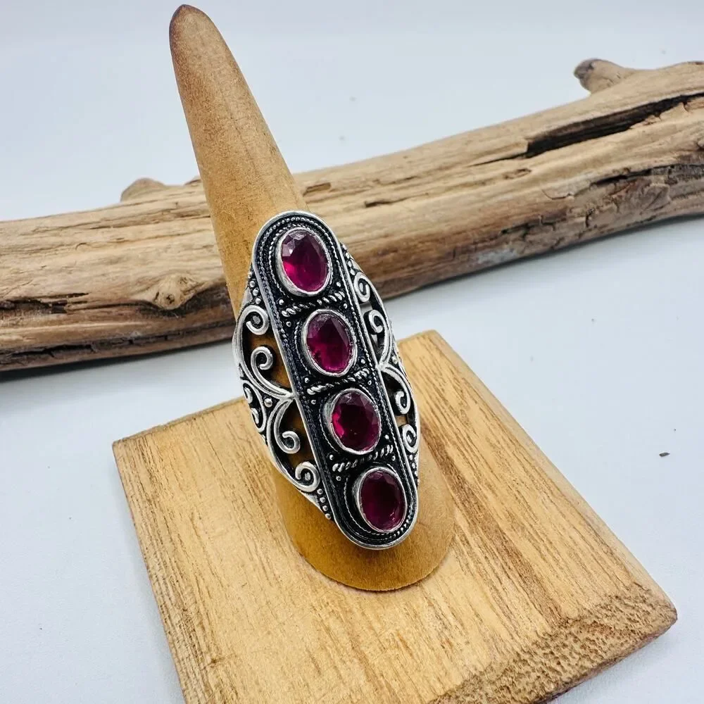 Pink Rubellite Sterling Silver Plated Statement Ring